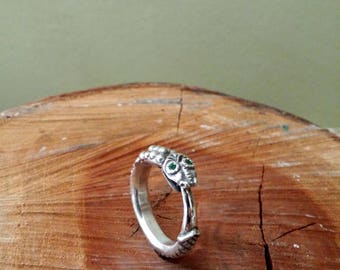 Ouroborus Ring, Alchemie Ring, Sterling Silber 925, natürliche Smaragde, Hexenring