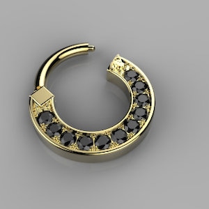 Septum clicker, nose piercing, 14g clicker, 16g clicker, gold nose ring, horseshoe septum, black diamonds piercing, gift body jewelry.