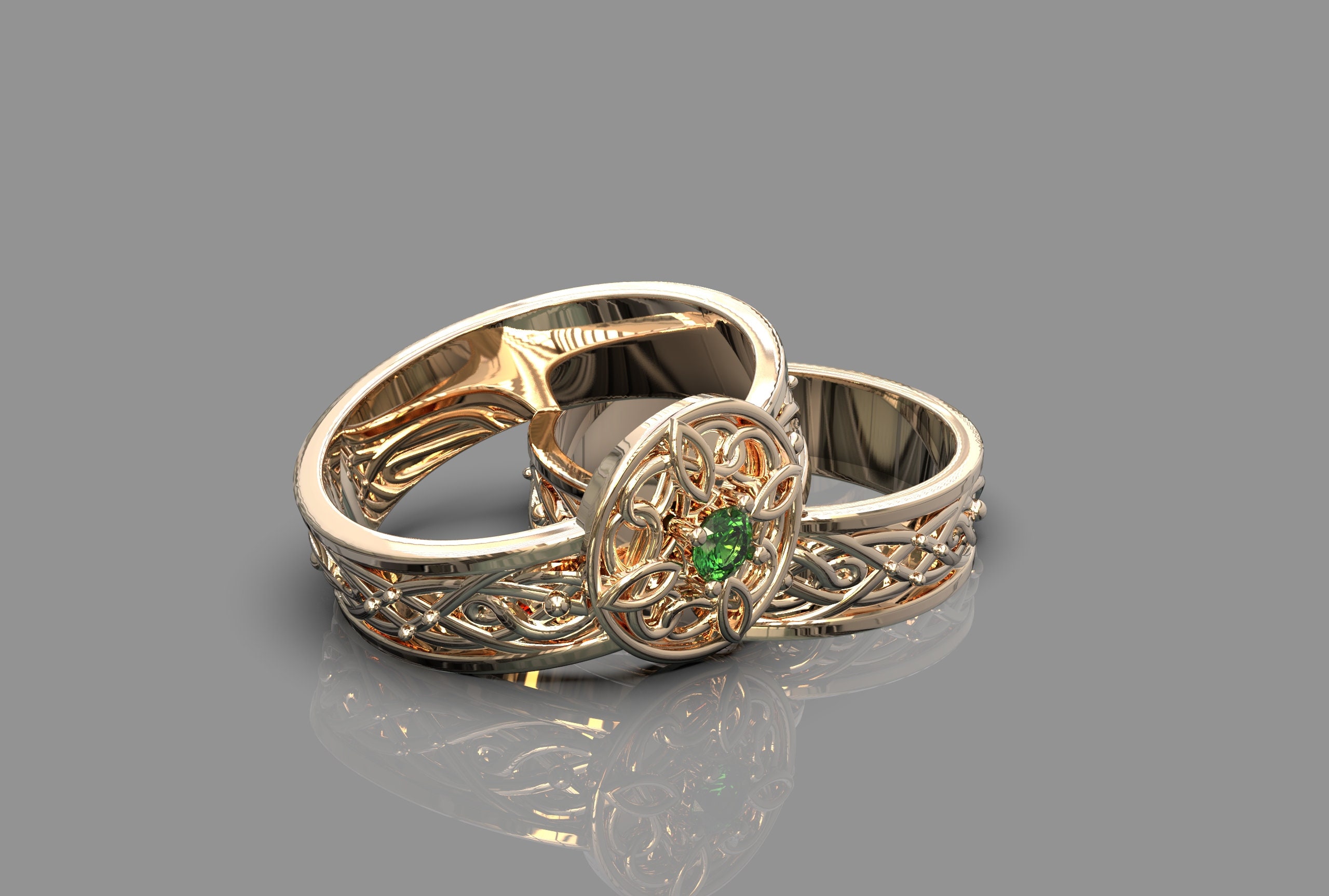 Round Cut Three Stone Engagement Ring - Carmen - Sylvie Jewelry