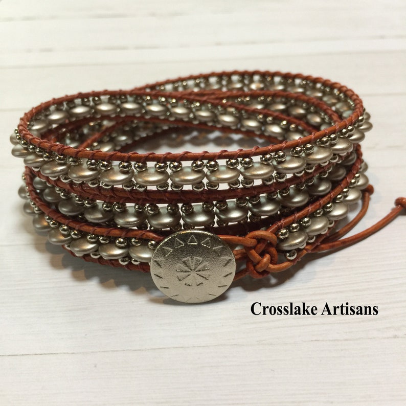 Four wrap leather beaded bracelet Beaded cuff bracelet Beaded bracelet