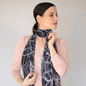 Black scarf, Tree scarf, Dark scarf, Black long scarf, Flowing scarf, Unique scarf, Unique gift, Gift women, mom gift, Chiffon, Silky scarf image 2