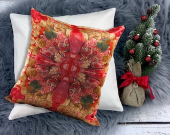 Winter gift, Red Pillow, Nature print pillow, Floral cushion, Satin, Luxury Sateen Pillow, Gift for home, Unique pillow,Unique gift home