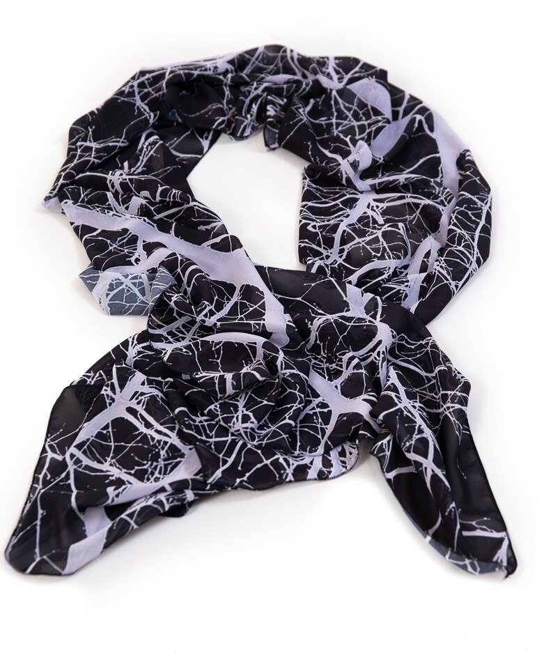 Black scarf, Tree scarf, Dark scarf, Black long scarf, Flowing scarf, Unique scarf, Unique gift, Gift women, mom gift, Chiffon, Silky scarf image 4