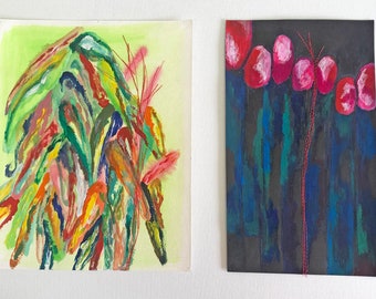 Original art, Nature painting, Set of 2 paintings, Mix media art, Flowers motifs, Watercolor painting, Acrylic, A4 size, Original art set