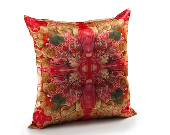 Home decoration, Throw Pillow Cover, Floral Couch Pillow, Red, Decorative cushion ,Flowers Cushion Cover, Unique gift, Gift for home, Satin