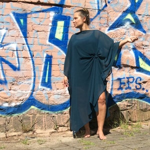 Asymmetrical luxury Urban Black draped oversize dress/ plus size/Handmade Blue Dress/Fashion Dress/Maternity/tunic with knot front side