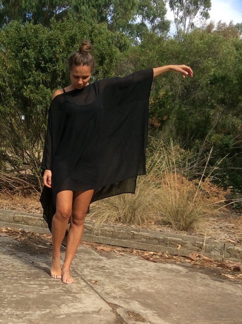 Bohemian Oversize Asymmetrical Black TopTunicDress
