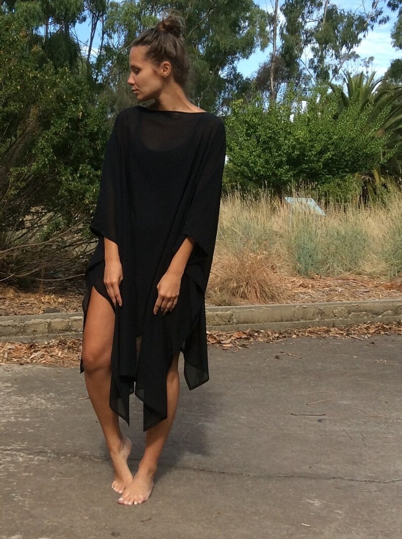 Bohemian Oversize Asymmetrical Black TopTunicDress