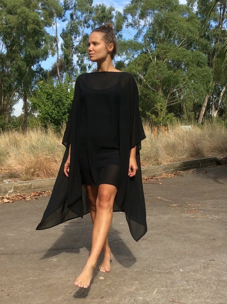 Bohemian Oversize Asymmetrical Black TopTunicDress