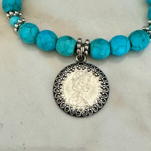Turquoise with Coin Charm Bracelet