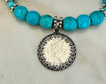 Turquoise with Coin Charm Bracelet