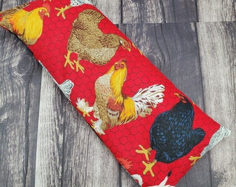 Microwave heating pad and cold pack with chickens/hens.  Filled with rice and flax - lavender can be added!