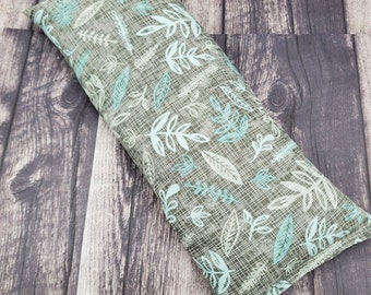 Microwave rice and flax heat pad-gray/teal foliage-for soothing anti-stress relief-with or without lavender. Hot/cold pack with soft cotton.