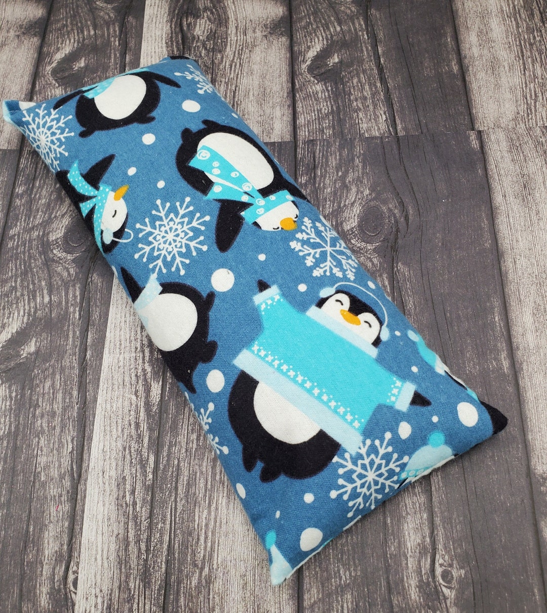Microwave Rice and Flax Heat Padblue Penguins soothing Antistress