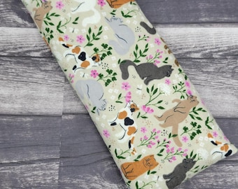 Microwave rice and flax heat pad- cute cat - for soothing anti-stress relief-with or without lavender. Hot/cold pack with soft cotton.