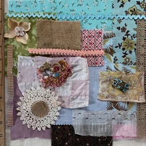 Elizabeth Slow Stitch Kit - Vintage/Reclaimed Fabric - Frayed Edges - Quilt Bits - Snippets - Trims - Buttons - Journal - Junk Journal