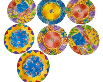 Lot of 7 The Sweet Shoppe Sango Salad Plates designed by Sue Zipkin Festive Colo