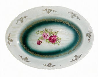 Vintage blommig serveringsfat | Stor oval Homer Laughlin-fat | Cottagecore