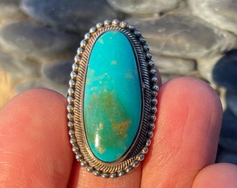 Navajo Turquoise Sterling Silver ring, maybe Royston or Fox, Nevada, Native American Indian, Boho
