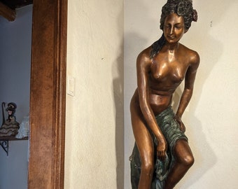 Life Size Bronze Female Nude, Naked Woman, Bather Sculpture, Art Nouveau, French, Late 19th c, Allegrain, Venus Au Bain, XL, S/H NOT INCL