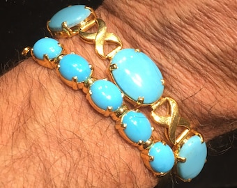 Sleeping Beauty Turquoise 22K Gold Cuff Bracelet, Handmade, 5 multi stone