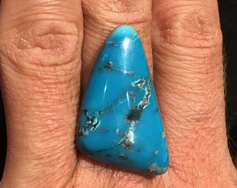 Natural Bisbee Turquoise Cabochon: Electric Blue Gemstone, 28ct, for jewelry ring cuff bracelet pendant sterling silver gold