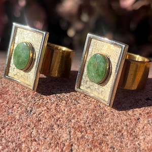 Matching pair of rings, MCM Italian cufflinks repurposed, Statement, Commitment, Love, Friendship, jade jasper