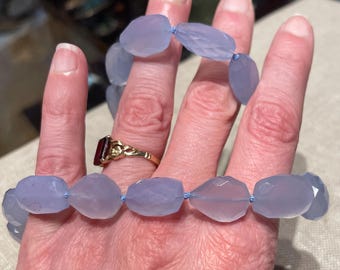 Periwinkle Gem quality Chalcedony Beaded Necklace, Namibia Gemstone, natural, high grade faceted crystal, hand cut, Africa