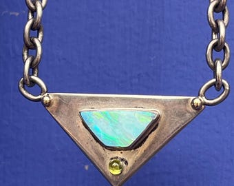 Opal & Peridot Sterling Silver Pendant chain link Necklace