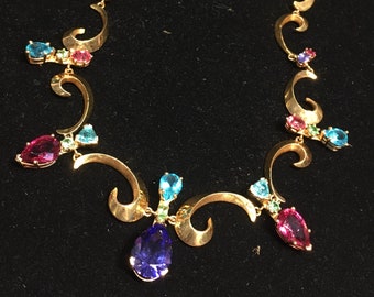 Lisa Mele 18k Gold Gemstone Necklace, Tanzanite, Rubellite, Apatite, Peridot, Met Gala