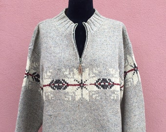 Vintage Eddie Bauer Hand-knit Lambswool Pullover Sweater, Earth Tones, Unisex