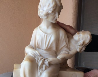 Antique Marble Sculpture, Giovanni Brogi, Mother & Child, 19th Century Italian carving, signed, Italy, 1853-1919, SHIPPING NOT INCL