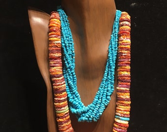 Vintage Sleeping Beauty Turquoise Necklace, Handmade Sterling Silver Chain, multi strand, graduated, twisted, Classic Blue