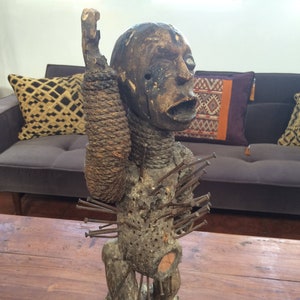 Large Nkisi Nkondi African Kongo nail fetish Tribal Sculpture wood carving figure nailed nails collector Africa Congo DRC spirits spiritual