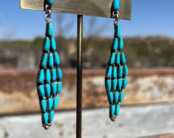 Zuni Turquoise Cluster Earrings, Native American, Petit Point, dangle, traditional, drop, maybe Sleeping Beauty