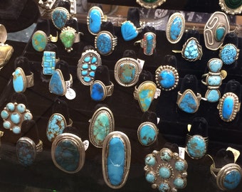 Turquoise Sterling Silver & Gold Rings, Native American Indian Navajo Hopi Zuni Santo Domingo, Coral multi stone, Inlay
