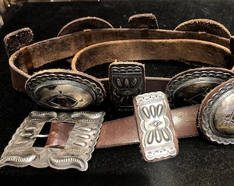 Old Navajo Concho Belt Exceptional  Payton signed sterling silver leather Native American Indian Repousse Relief
