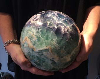 Natural Fluorite specimen XL sphere orb, Rare 8" healing crystal geode, SHIPPING NOT Incl
