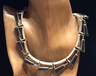 SOLD Old Taxco Mexico Mexican sterling silver 925 faceted Onyx necklace sculptural MCM design architectural Mid Century Modern Minimalist