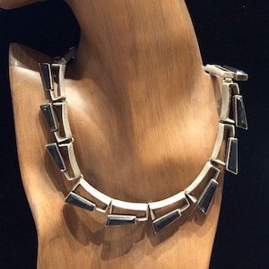 SOLD Old Taxco Mexico Mexican sterling silver 925 faceted Onyx necklace sculptural MCM design architectural Mid Century Modern Minimalist