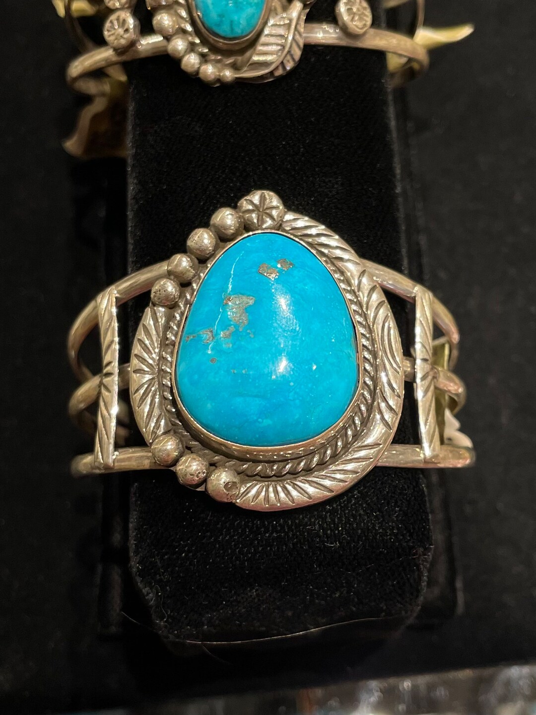 Kingman Turquoise Pyrite Sterling Silver Cuff Bracelet Native American ...