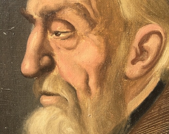 Hungarian Rabbi Portrait, Mid-Century Oil Painting by Jeno Gussich