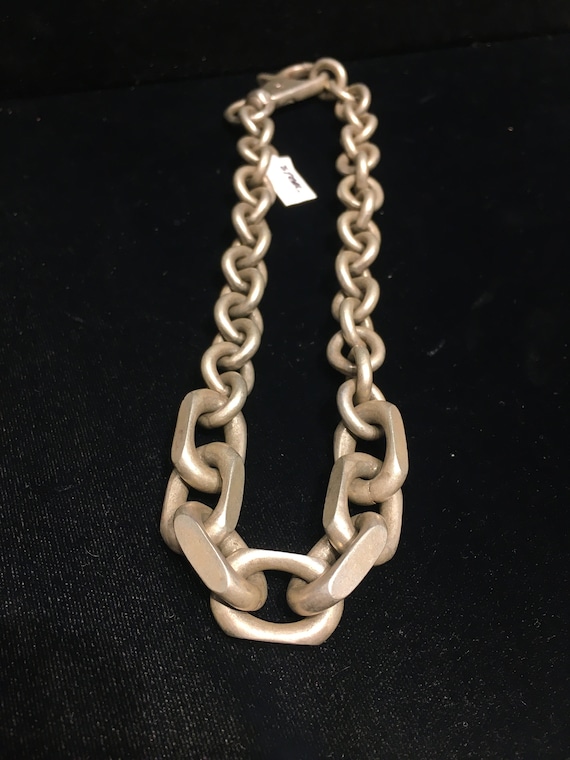 Matte thick heavy chunky solid Sterling Silver ch… - image 6