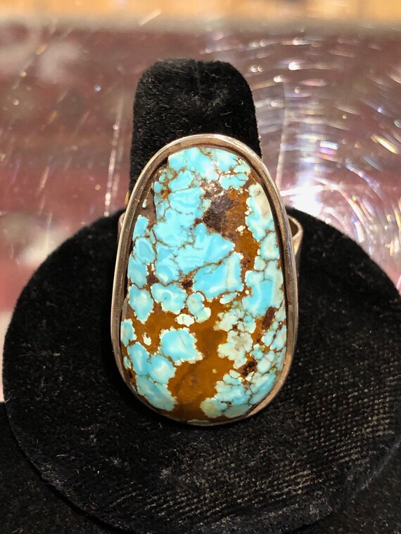 southwestern stamped 925 Native American sterling 925 silver handmade ring with carico turquoise Size 8