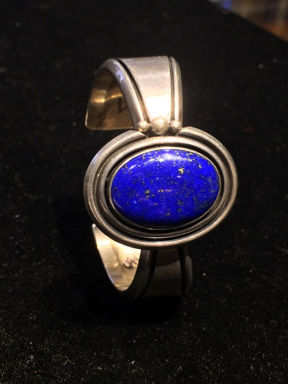 Old vintage MCM Lapis Lazuli cuff bracelet Sterli… - image 6
