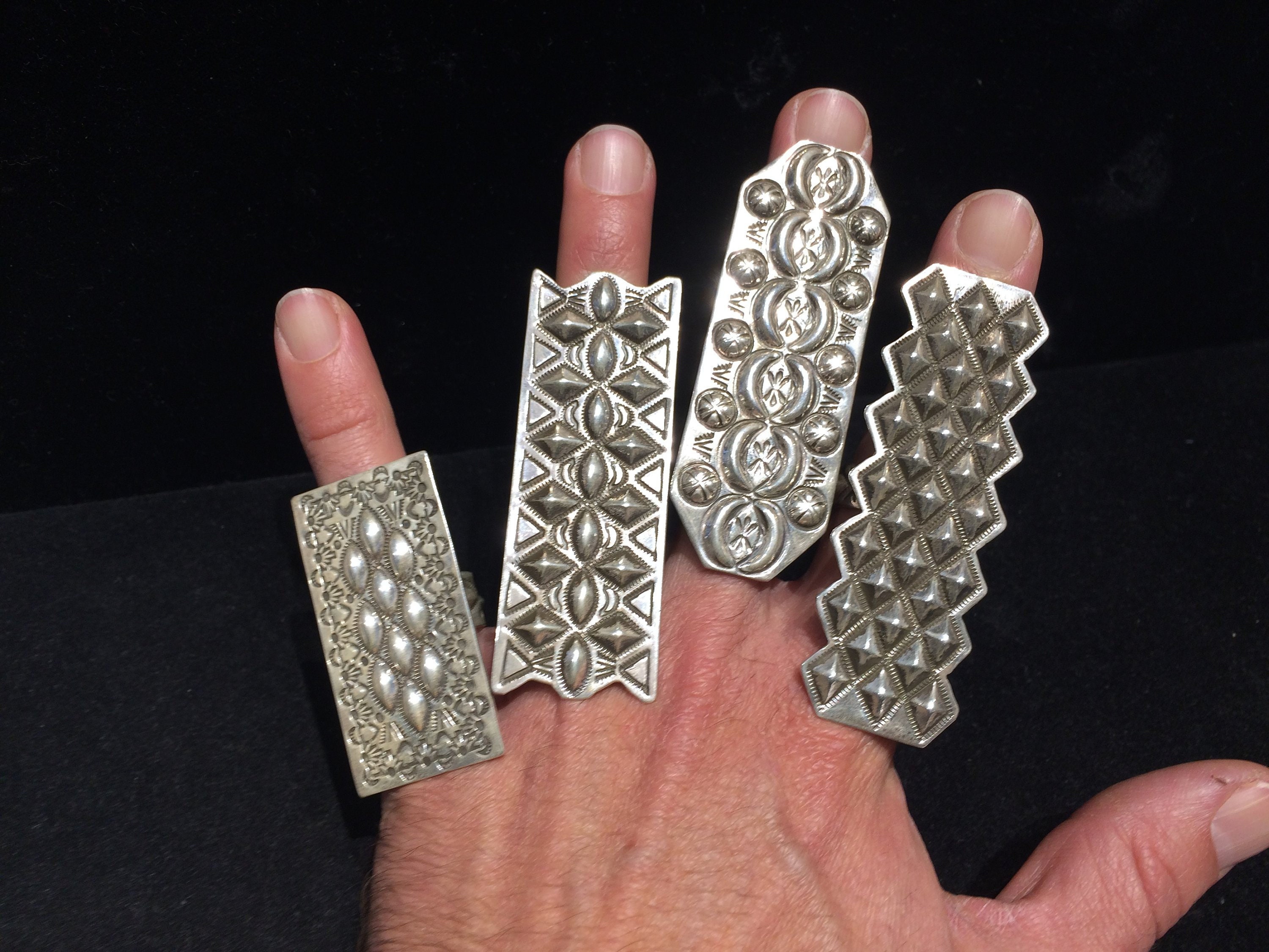 Navajo Sterling Silver All Over Stamp Work Stamped Ring Large Rings Matching Set Hip Edgy Modern Unusual Native American Indian Artisan Boho Navajo Sterling Silver All Over Stamp Work Stamped Ring Large Rings Matching Set Hip Edgy Modern Unusual Native American Indian Artisan Boho