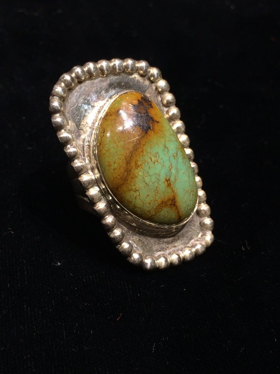 Royston Turquoise Ring, Sterling Silver, Wayne Aguilar, Santo Domingo, Native American Indian