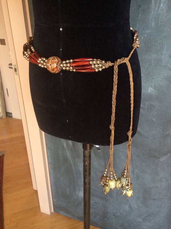 Vintage Beaded Braided Hip Belt Size L-0X Radical Vintage Beaded Nautical Mixed Media Knot Work Gypsy  main image 4