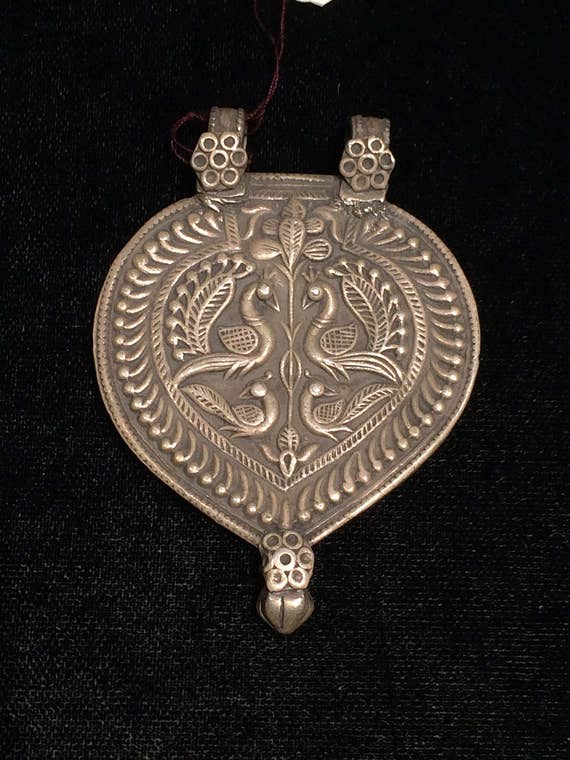 Antique Indian India Old Silver Pendant Royal Peac
