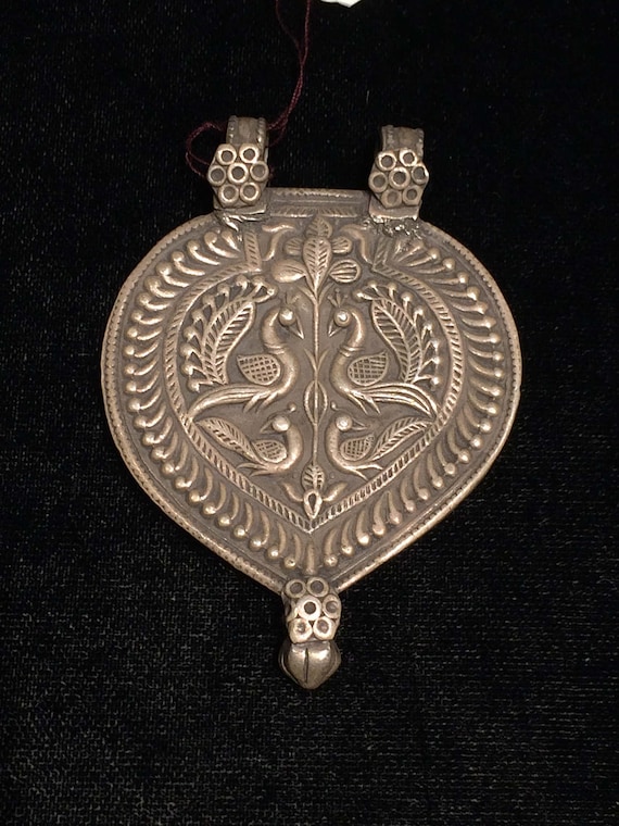 Antique Indian India Old Silver Pendant Royal Peac